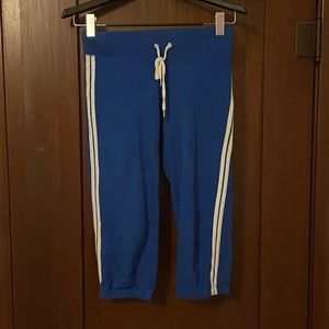 Blue Capri Below the Knee Sweatpants with Tie Elastic Waist and Elastic Cuffs
